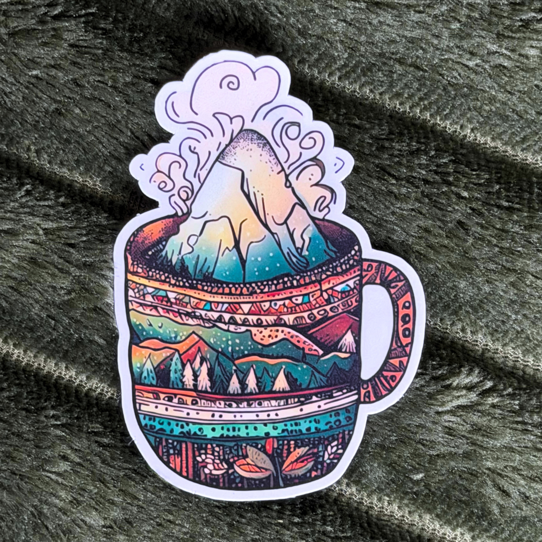 Mountain Coffee Cup Sticker