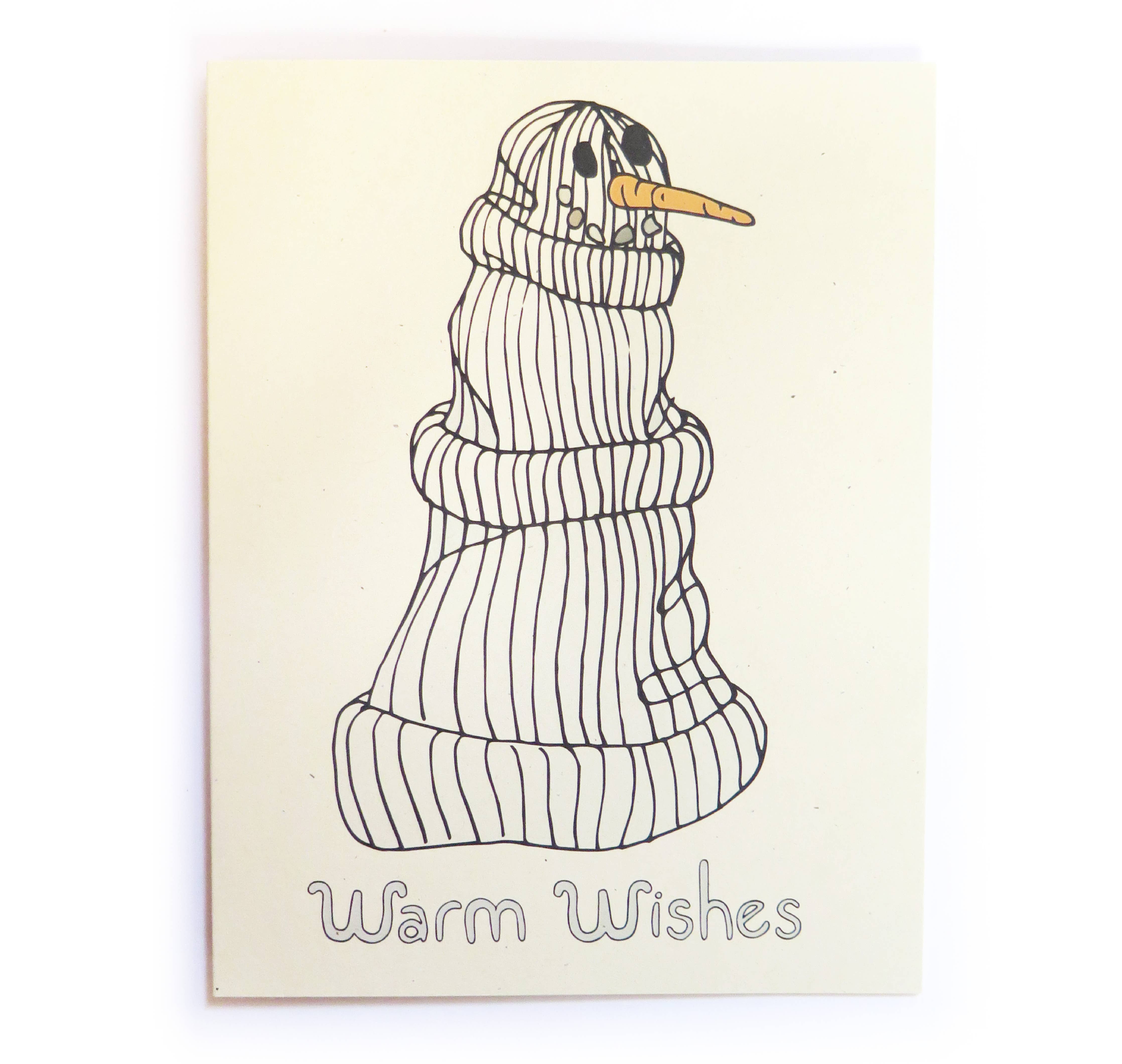 Warm Wishes Hat Pile Snowman Greeting Card