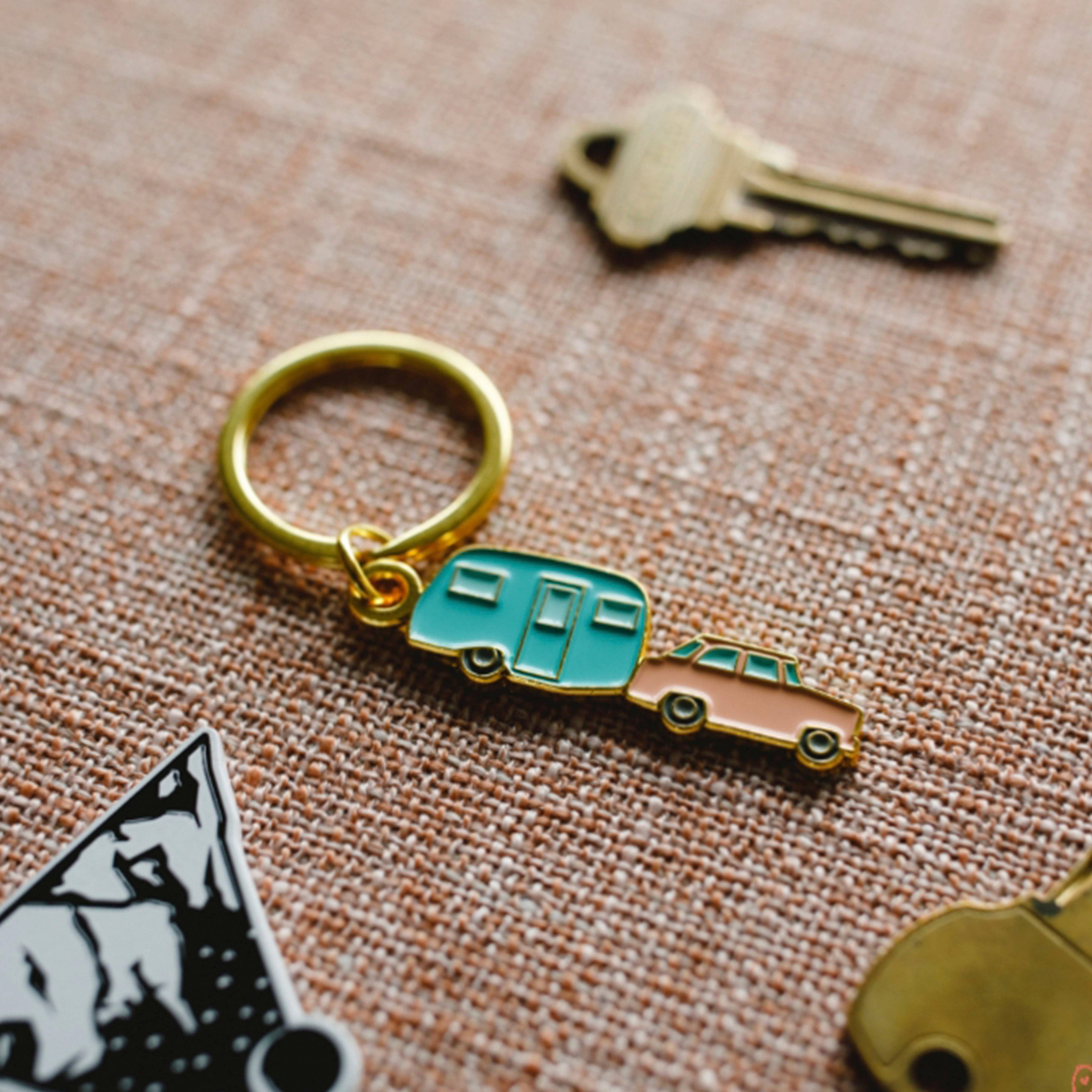 Happy Camper Enamel Keychain