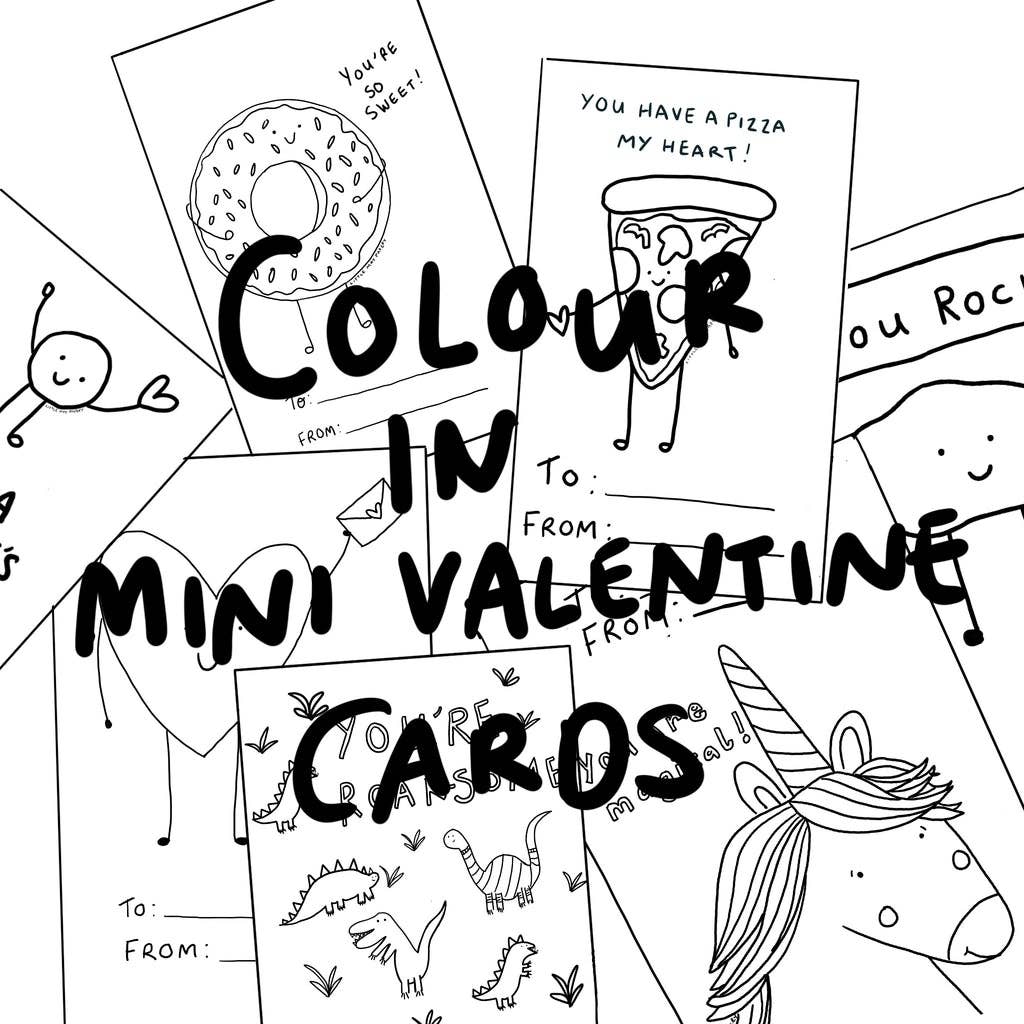 Mini Valentine Flat Cards Set (Colour in)