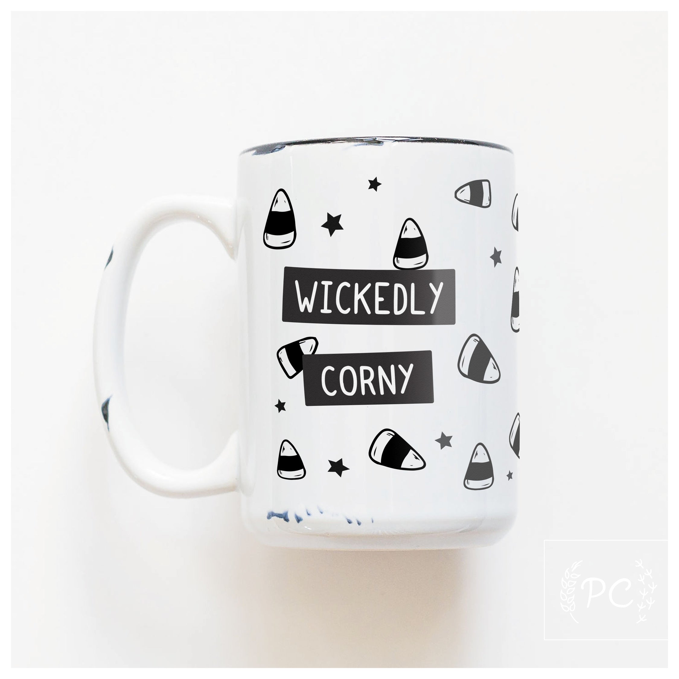 wickedly corny | ceramic mug | candy corn | funny | halloween